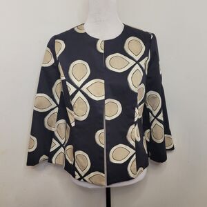 Chico’s Women’s Blazer Size 0 Black Tan Geometric Print 3/4 Split Sleeve NWT